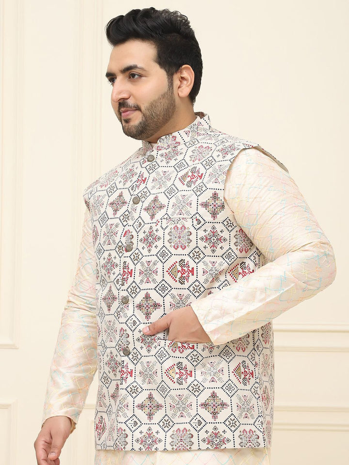 SOJANYA PLUS Men Printed Nehru Plus Size Jacket