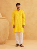 SOJANYA Leheriya Sequinned Band Collar Pure Cotton Straight Kurta With Churidar