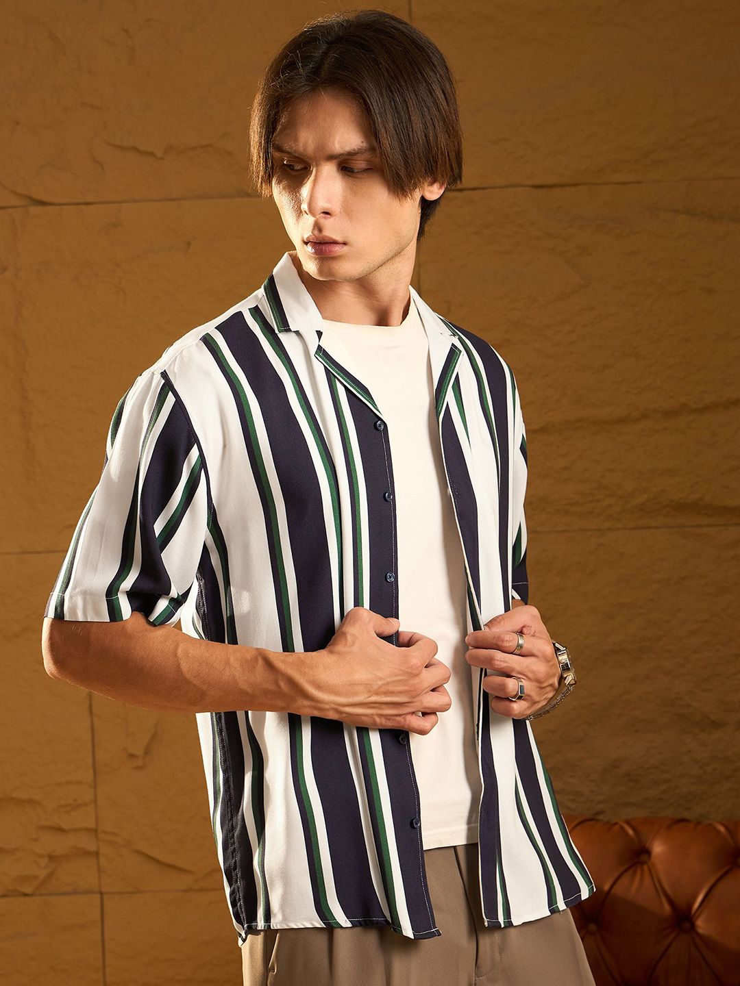 DENNISON Vertical Striped Drop Shoulder Oversized Shirt