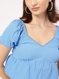 DressBerry Dollface Chic Seersucker Sweetheart Neck Empire Crop Top