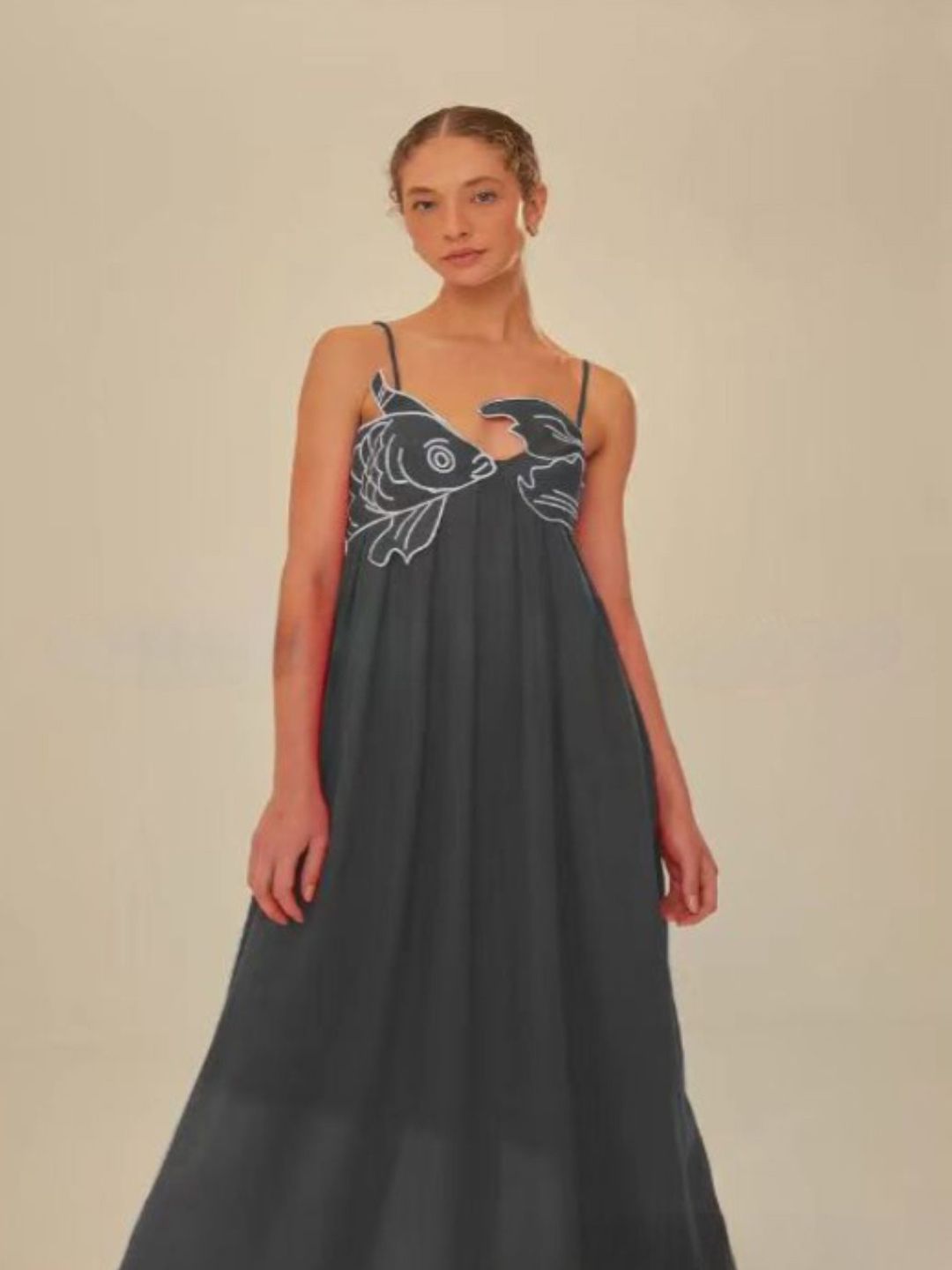 all about you Women Embroidered Shoulder Straps Sleeveless Maxi Dress