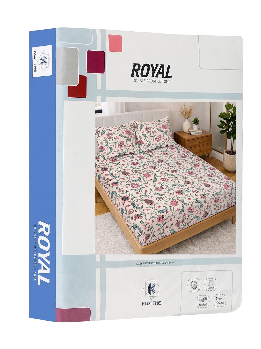 KLOTTHE Beige & Blue Printed 300 TC Double Bedsheet With 2 Pillow Covers- 2.5 m x 2.25 m