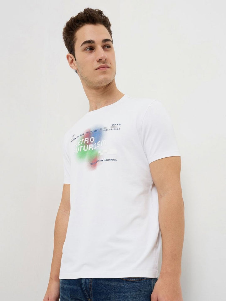 SPYKAR Men Typography Printed Round Neck Cotton Slim Fit T-shirt