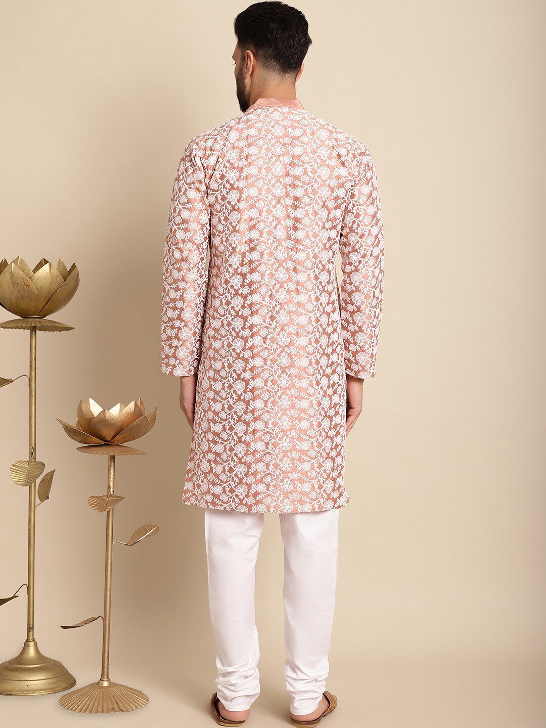 Anouk Floral Embroidered Band Collar Regular Kurta with Churidar