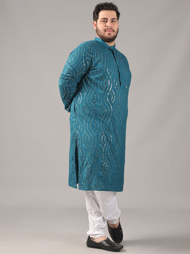 SOJANYA PLUS Plus Size Men Floral Embroidered Pure Cotton Straight Kurta & Pyjamas