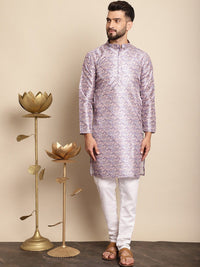 Anouk Ethnic Motifs Printed Band Collar Thread Work Detail Straight Kurta with Churidar