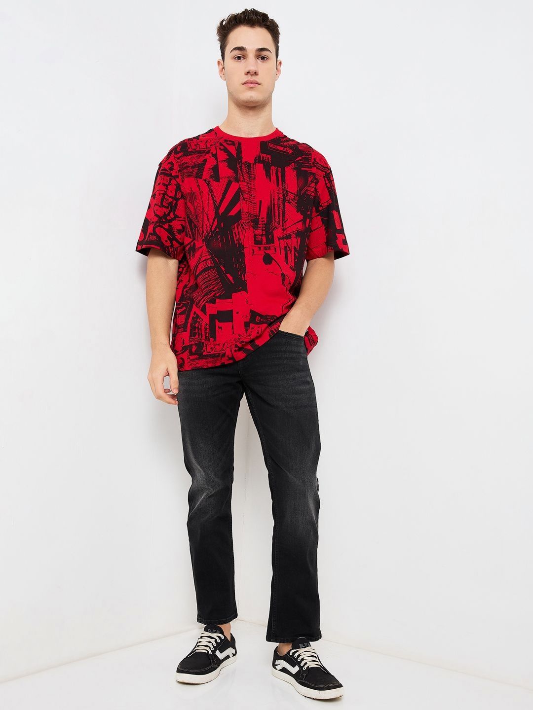SPYKAR Men Abstract Printed Round Neck Cotton Relaxed Fit T-shirt