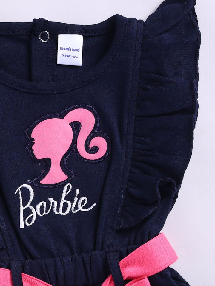 Moms Love Infant Girls Barbie Printed Pure Cotton Ruffled Basic Jumpsuit