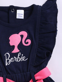 Moms Love Infant Girls Barbie Printed Pure Cotton Ruffled Basic Jumpsuit