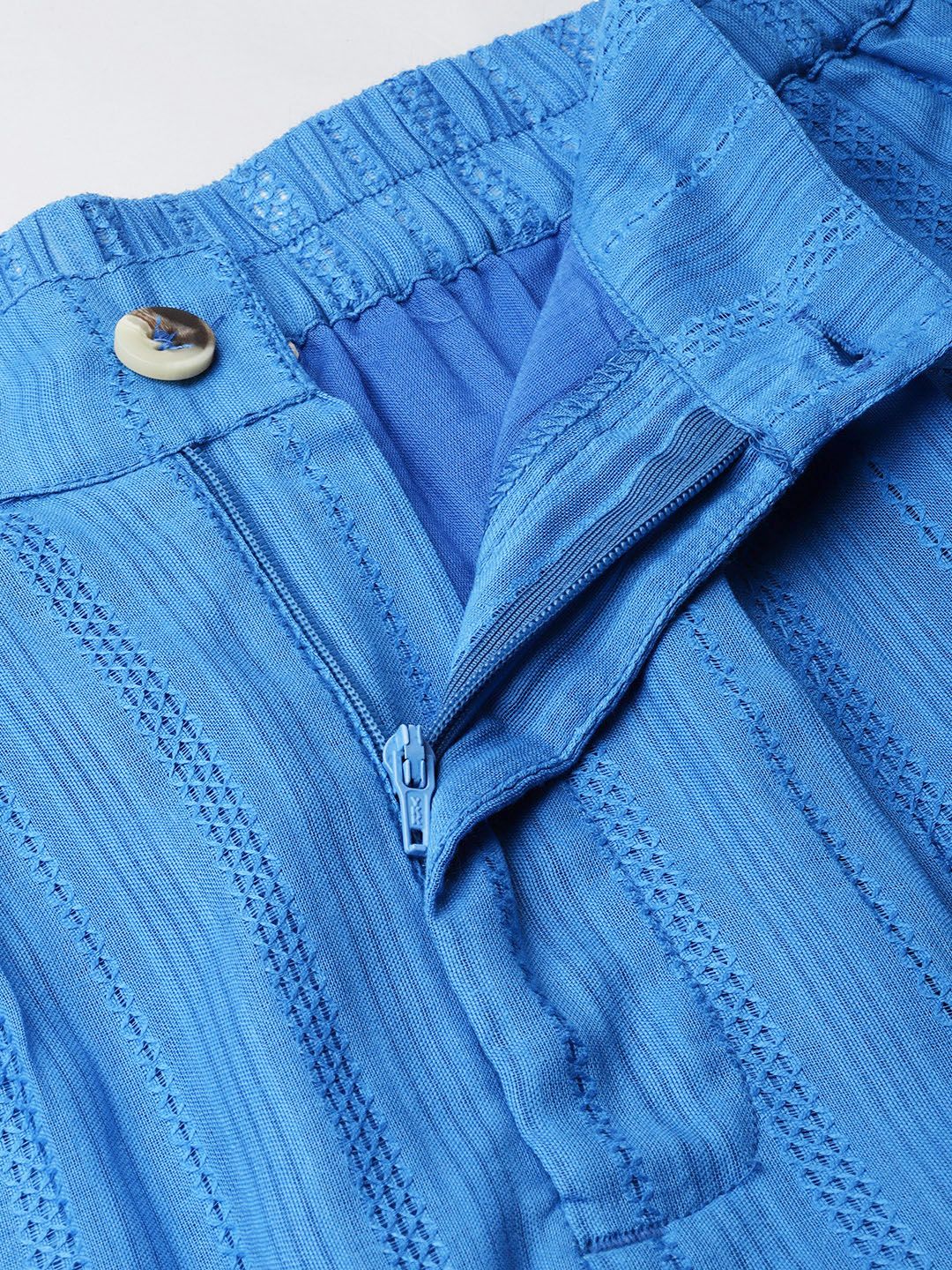 DressBerry Effortless Instinct Striped Threadwork Pure Cotton Belted Shorts