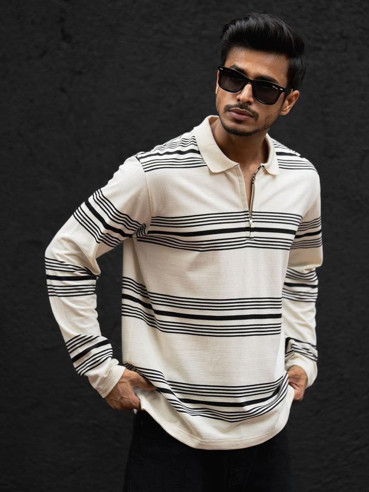 Powerlook Men Striped Polo Collar Cotton T-shirt