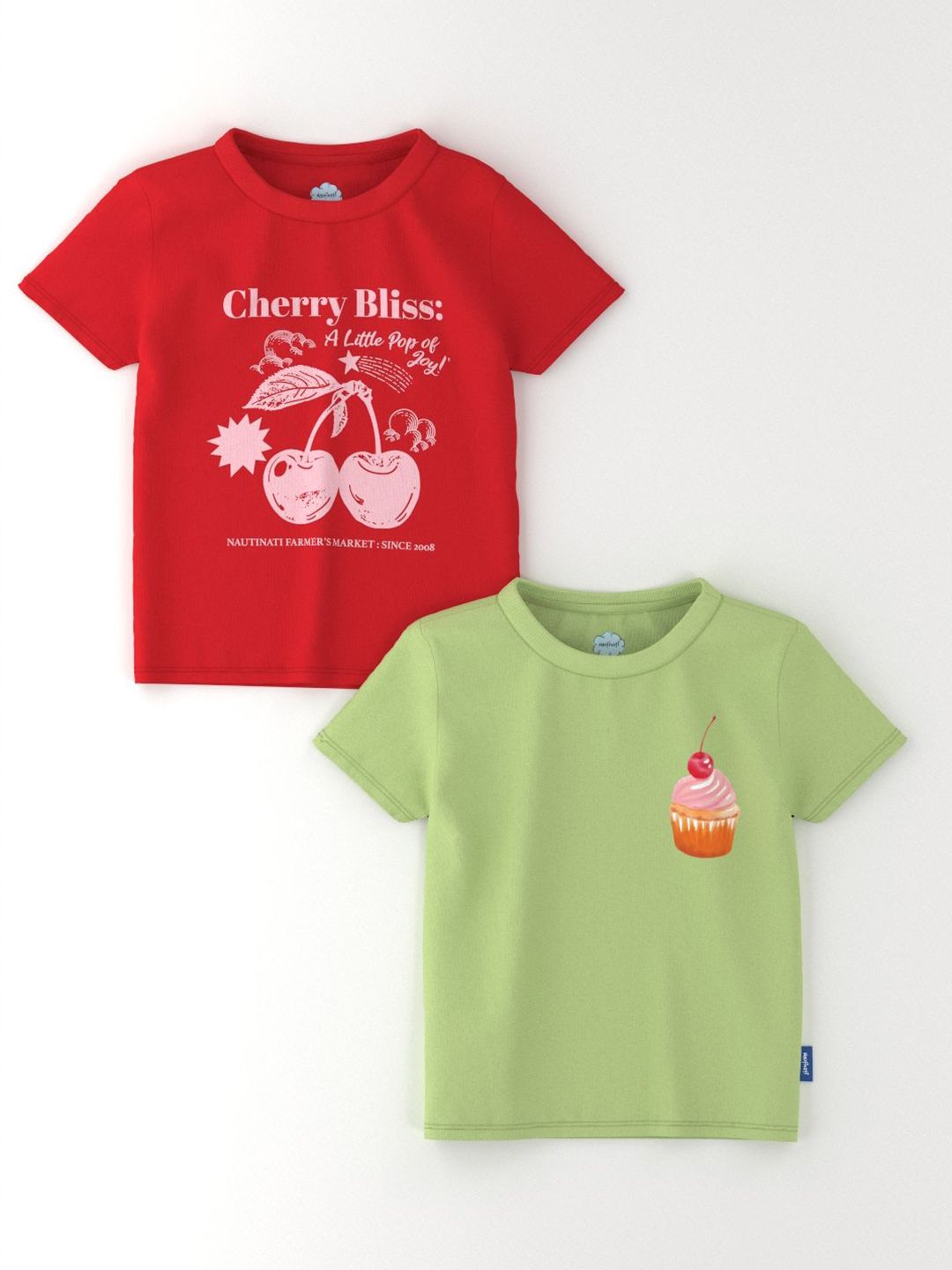 Nauti Nati Girls 2 Cotton Printed Bio Finish T-shirt