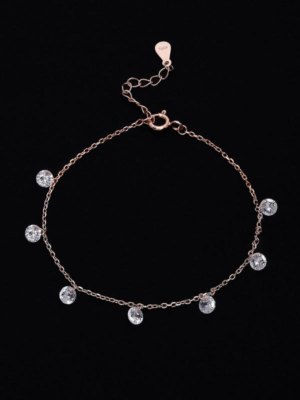 PANASH 925 Sterling Silver Rose Gold-Plated Cubic Zirconia Studded Charms Bracelet