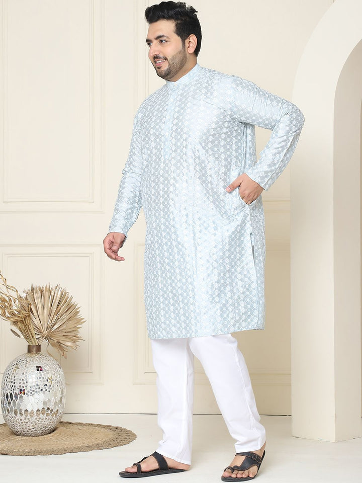 SOJANYA PLUS Floral Embroidered Thread Work Silk Cotton Straight Kurta with Pyjamas