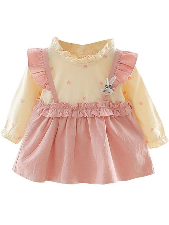 YK Girls Round Neck Cotton Fit & Flare Dress With Ruffle Details