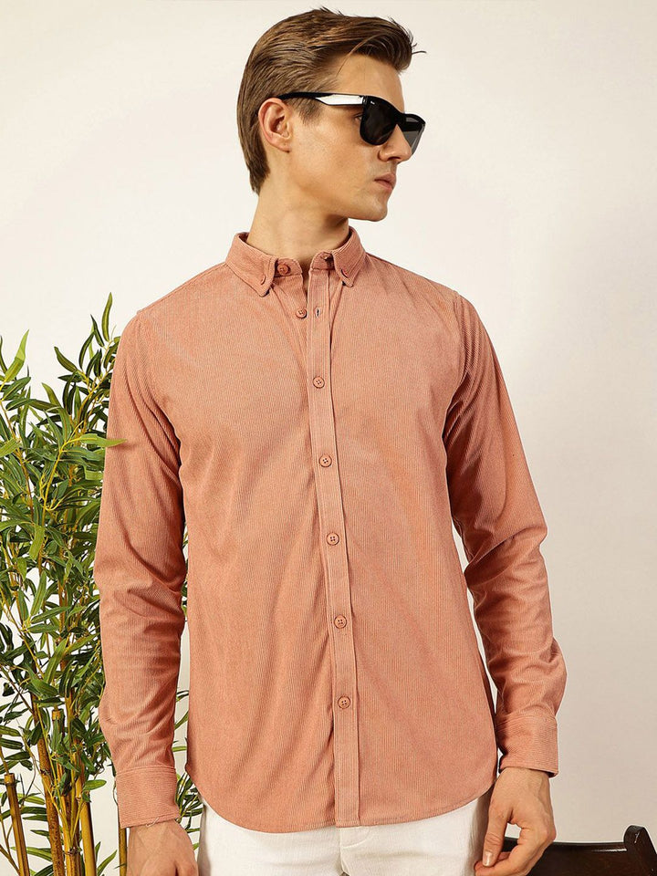 Thomas Scott Men Premium Corduroy Slim Fit Button-Down Collar Casual Shirt