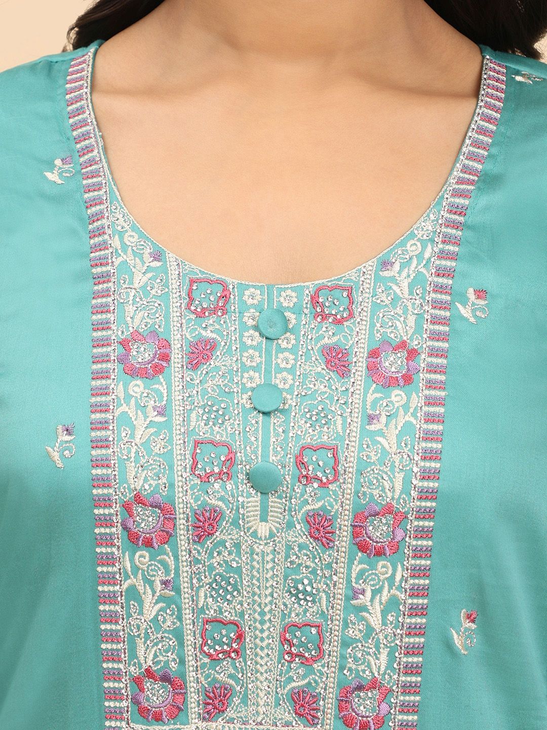 Mamicha Women Floral Embroidered Regular Pure Cotton Kurta with Palazzos & With Dupatta