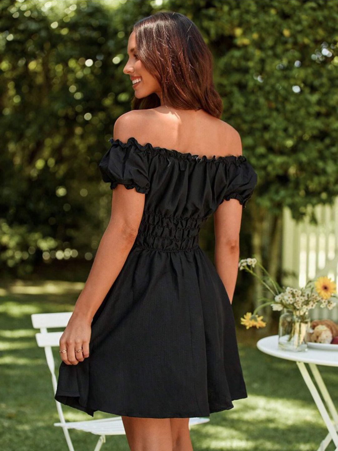 Berrylush Off-Shoulder Bishop Sleeve A-Line Dress