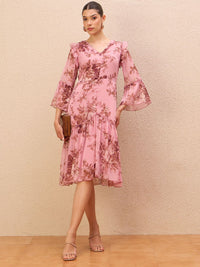 Antheaa Floral Print Drop-Waist Midi Dress