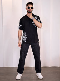 Eszett Men Floral Printed Round Neck Cotton Oversized T-shirt