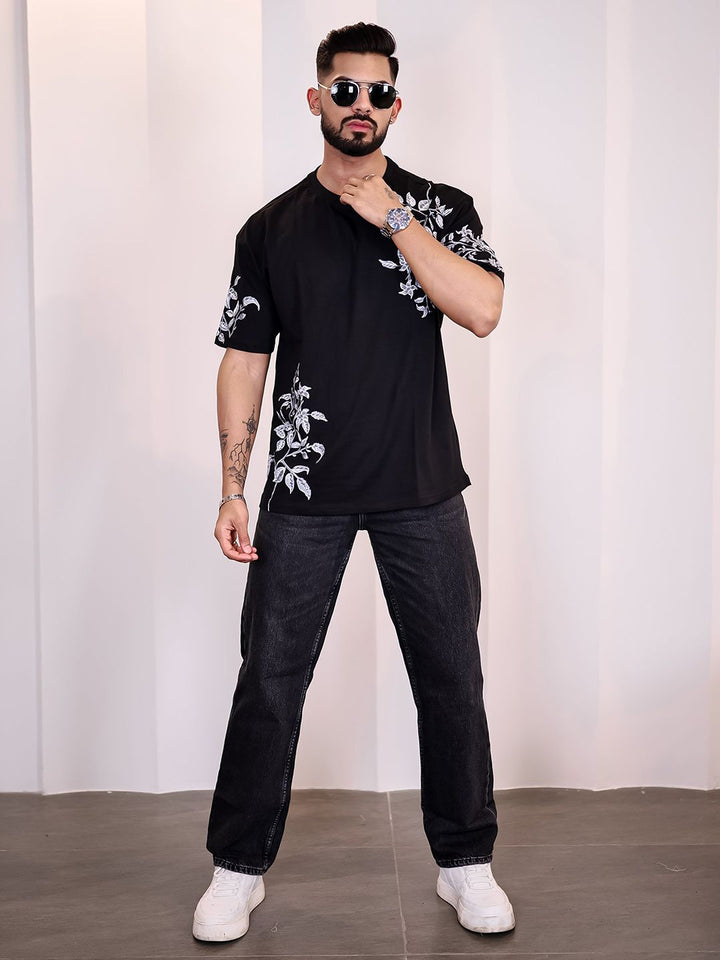 Eszett Lelaki Floral Printed Leher Bulat Kapas Bersaiz Besar T-shirt