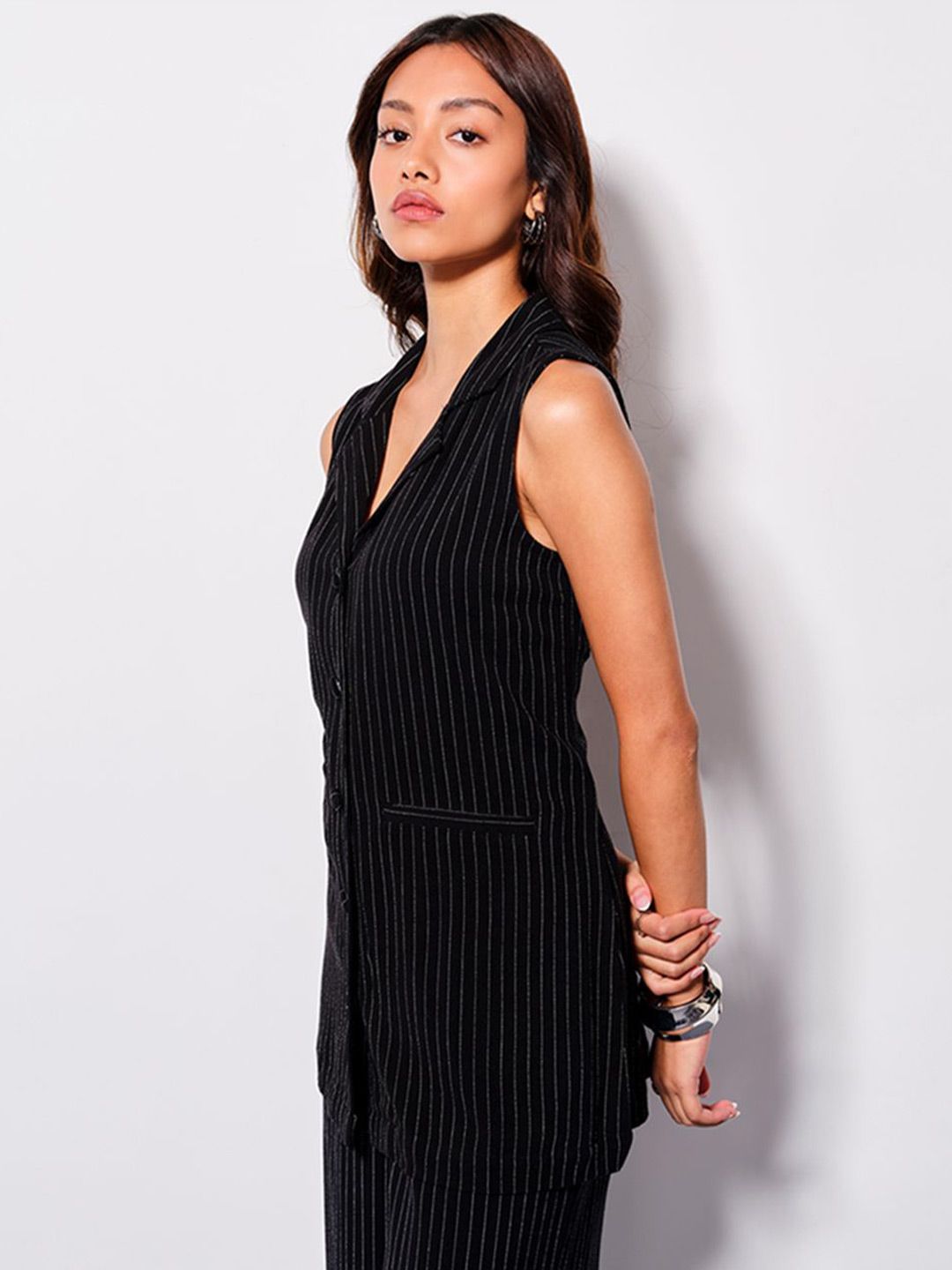 AND Striped Linen Wrap Top