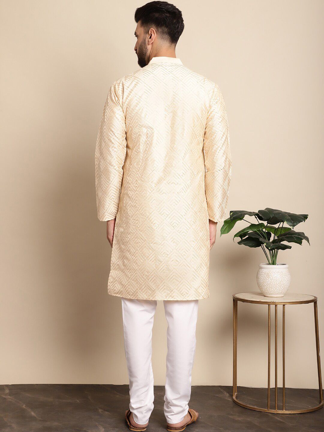Anouk Geometric Embroidered Dupion Silk Kurta with Pyjamas
