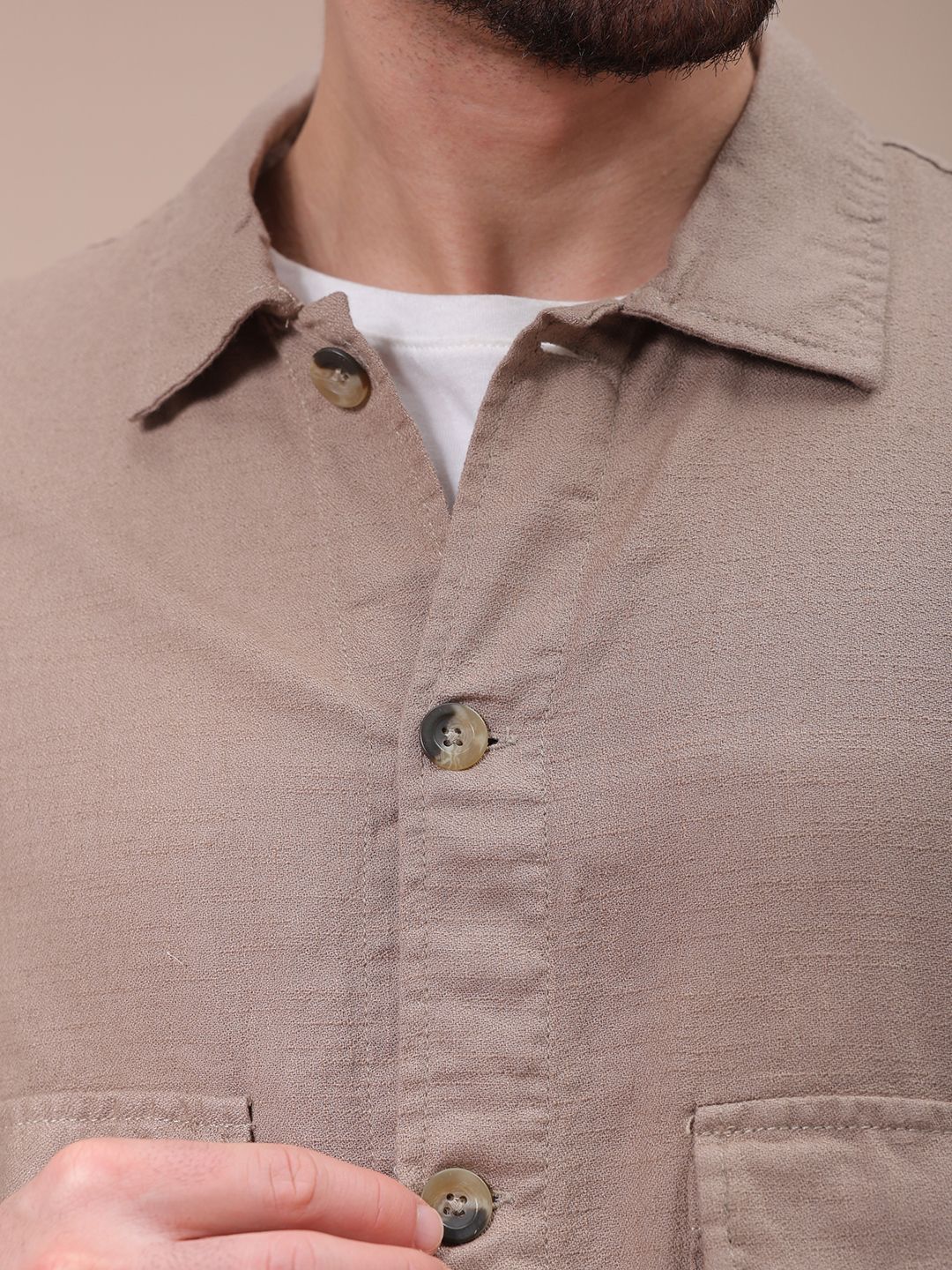 The Indian Garage Co Men Regular Fit Solid Double Flap Pocket Resortwear Overshirt