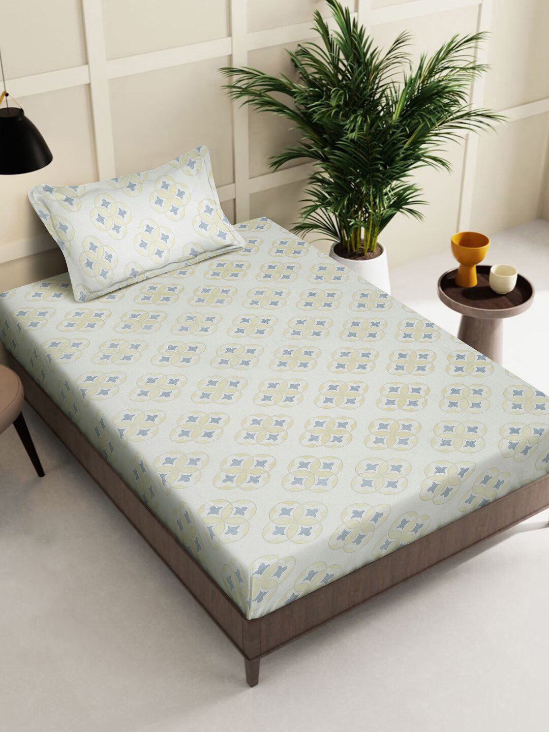 KLOTTHE Kelabu Geometric 400 TC Cadar Kapas Tulen Dengan Sarung Bantal