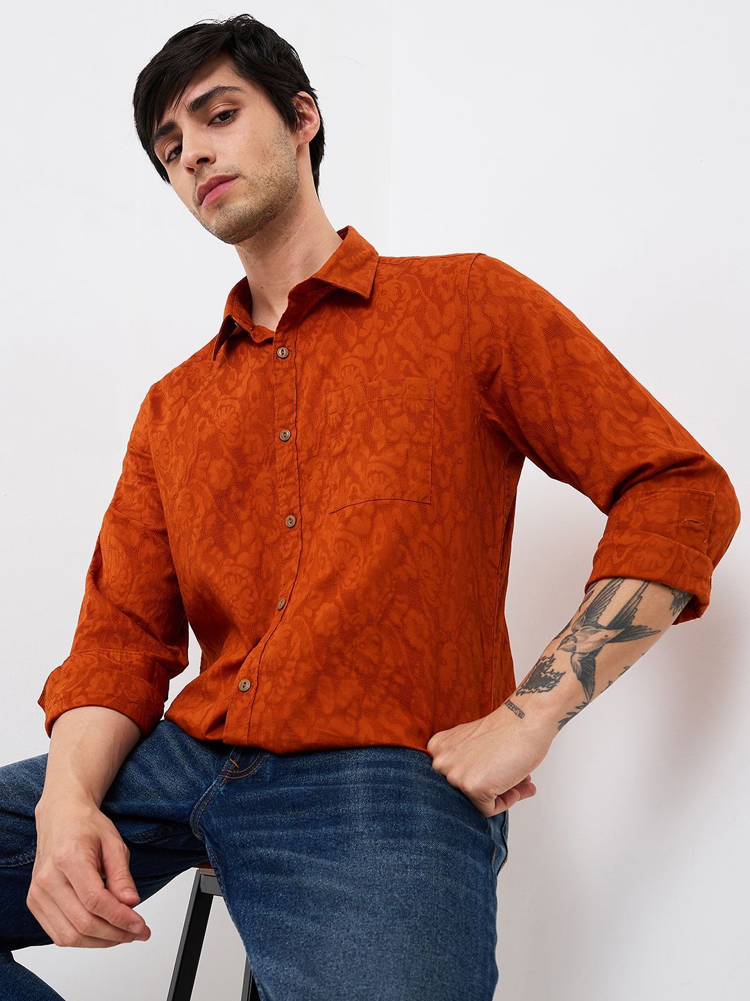 SPYKAR Men Spread Collar Floral Printed Cotton Casual Shirt