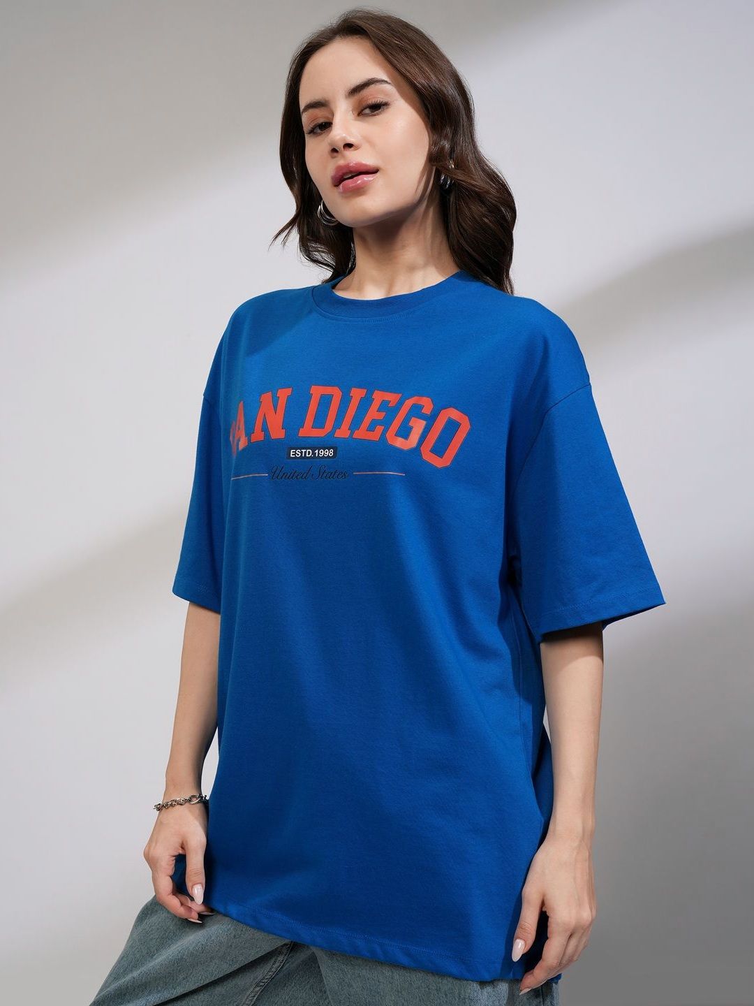 Street By Tokyo Talkies  Women Oversized Chest Printed T-Shirt