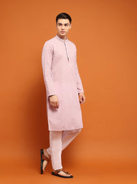 Kurta Sulam Katun Lavender Rumah Chikankari Lelaki