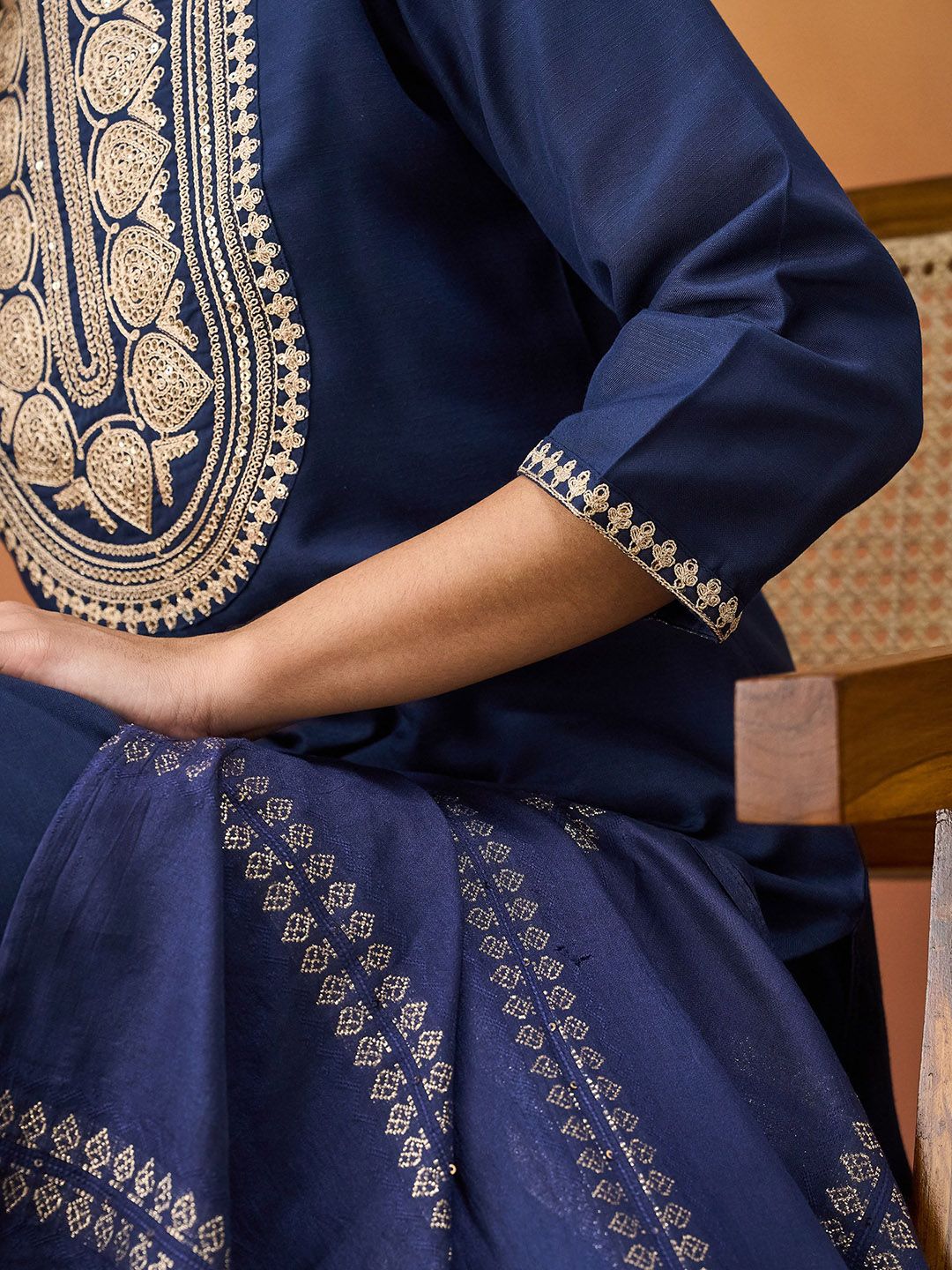KALINI Ethnic Motifs Embroidered Straight Kurta With Trousers & Dupatta