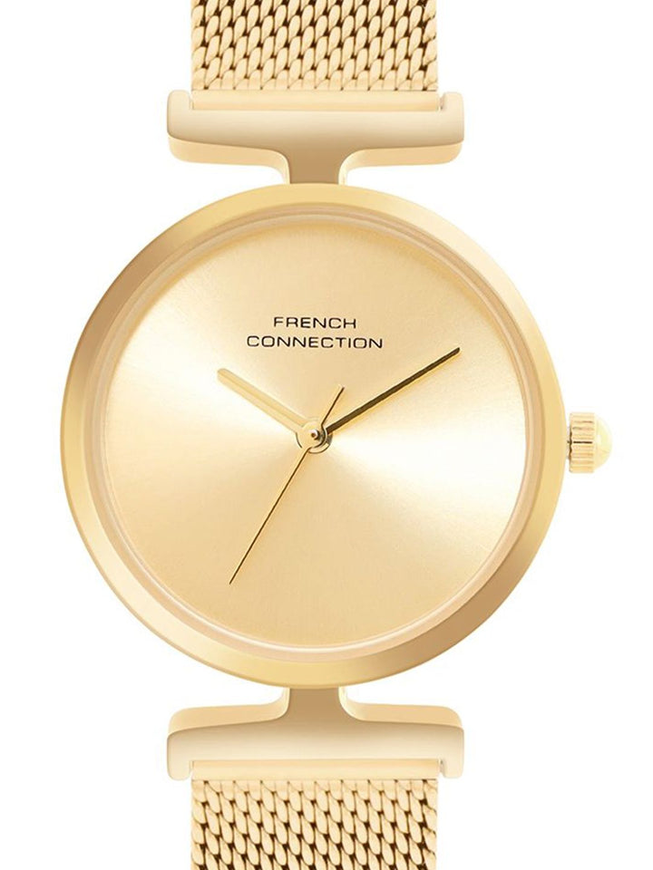 French Connection Women Round Dial & Stainless Steel Textured Straps Analogue Watch FCU7GM