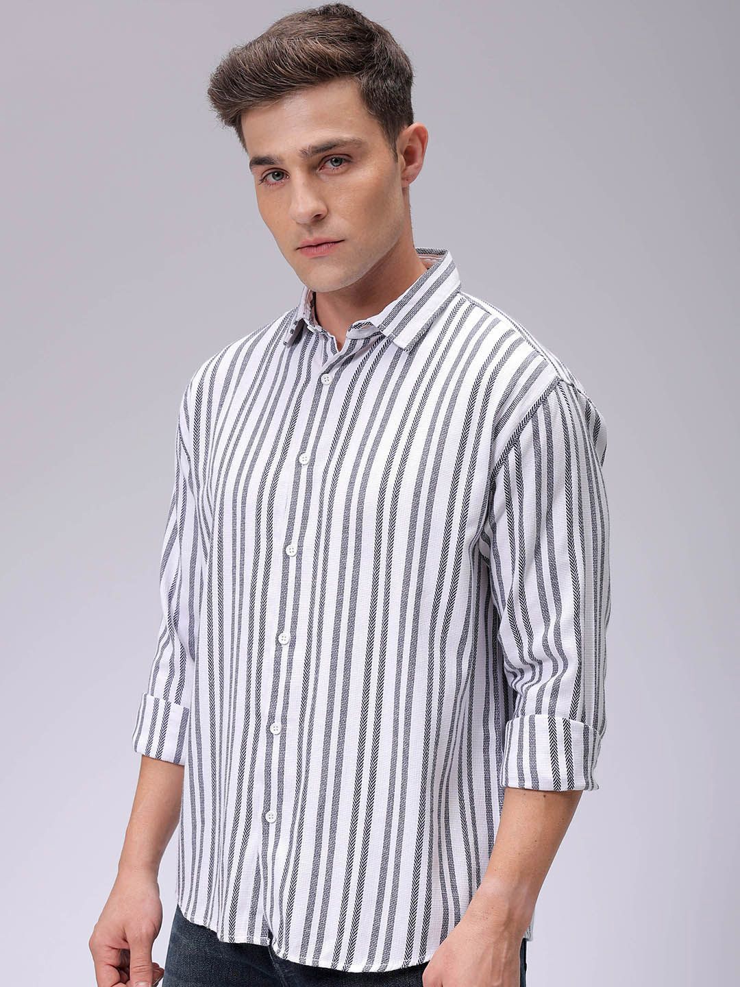 The Indian Garage Co Relaxed Fit Striped Dobby Textured Resortwear Shirt