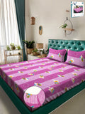 Myntra Elegant Homes Purple Conversational Pure Cotton 400 TC Fitted King Superfine Bedsheet with 2 Pillow Covers-98 x 89 inches