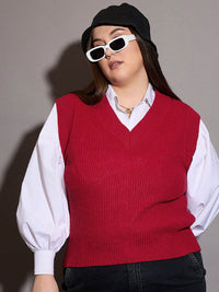 SASSAFRAS Curve Women V-neck Sleeveless Sweater Vest