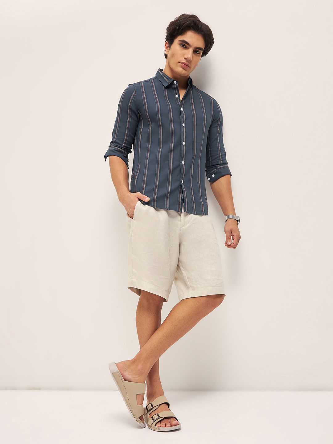 THE BEAR HOUSE Men Cotton Slim Fit Striped Casual Shirt