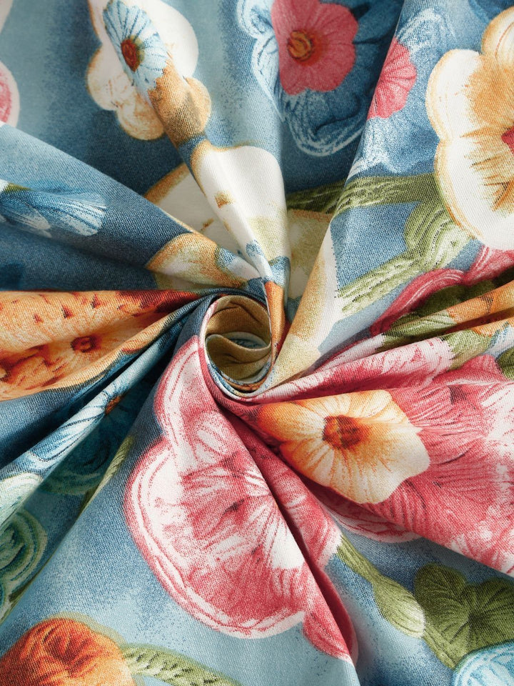 Myntra Elegant Blue Floral Printed 300 TC Single 7D Bedsheet with 1 Pillow Cover