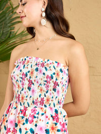 Berrylush Floral Print Off-Shoulder Fit & Flare Mini frock Dress