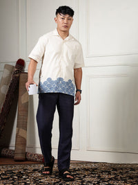Eszett Abstract Waves Printed Spread Collar Cotton Baju