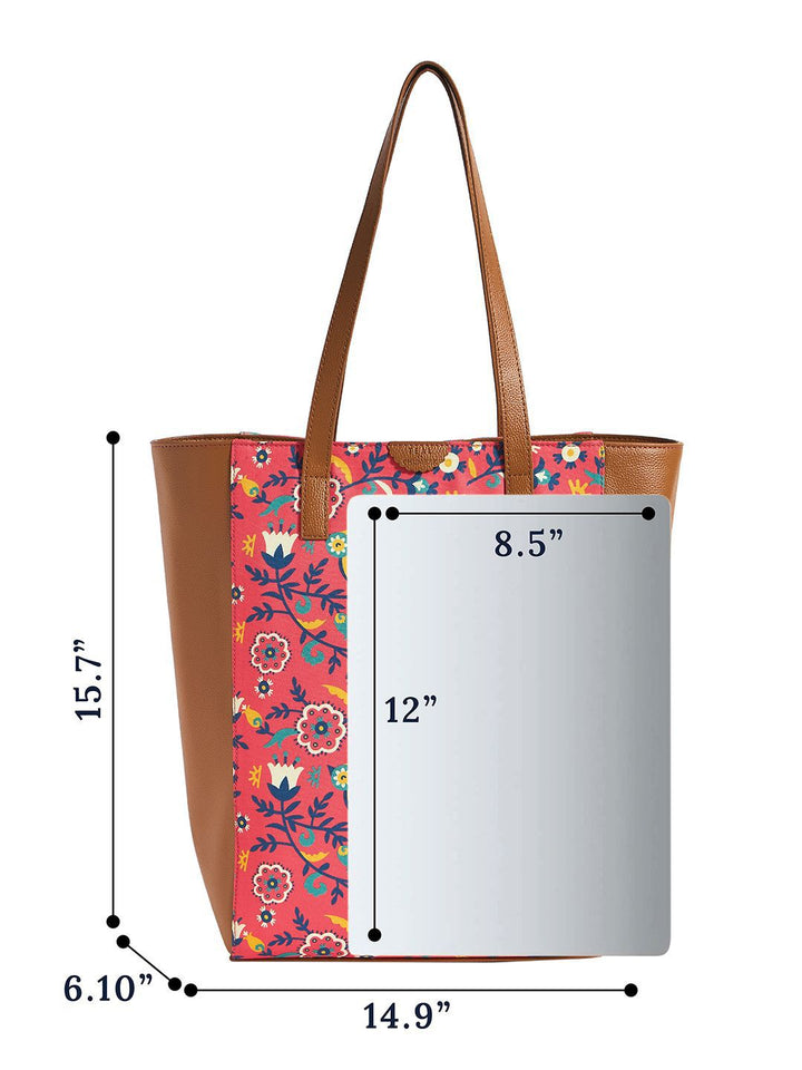TEAL BY CHUMBAK Floral Printed Structured Tote Bag with Bow Detail