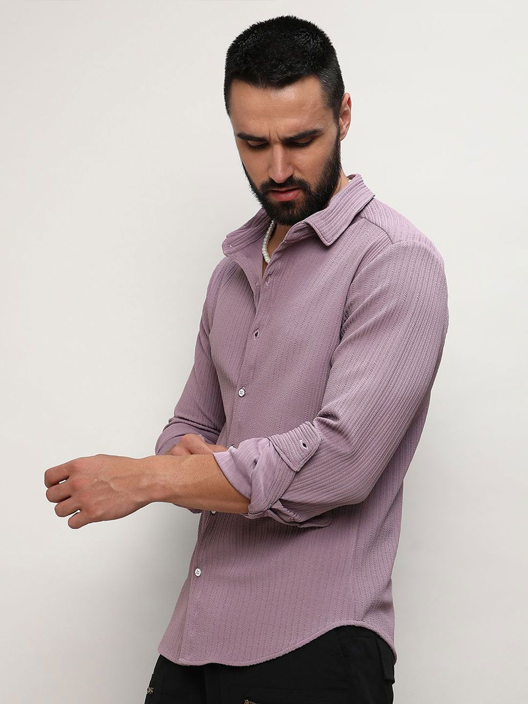 Campus Sutra Men Comfort Fit Textured Spread Collar Casual Shirt