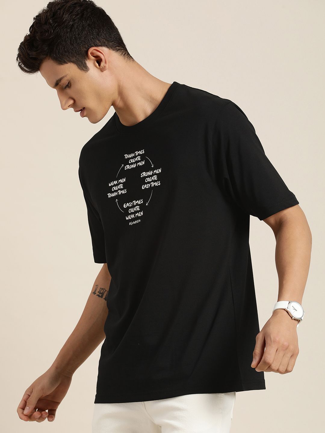 Difference of Opinion Men Typography Printed Pure Cotton Oversize T-shirt