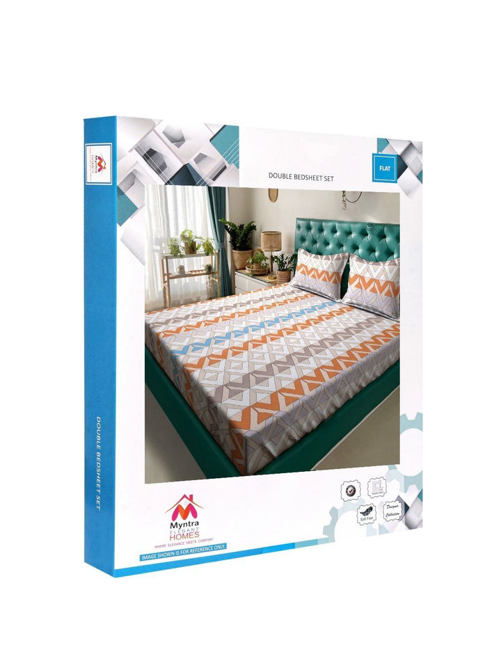 Myntra Elegant Homes Book Fold Peach Geometric Polycotton 300 TC King Cadar Halus dengan 2 Sarung Bantal-98 x 89 inci