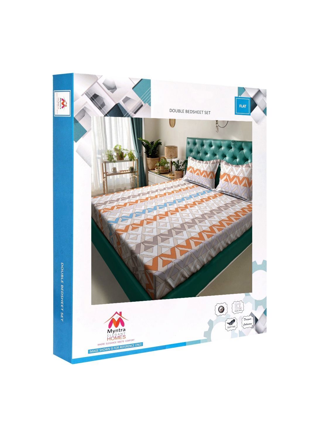 Myntra Elegant Homes Book Fold Peach Geometric Polycotton 300 TC King Cadar Halus dengan 2 Sarung Bantal-98 x 89 inci