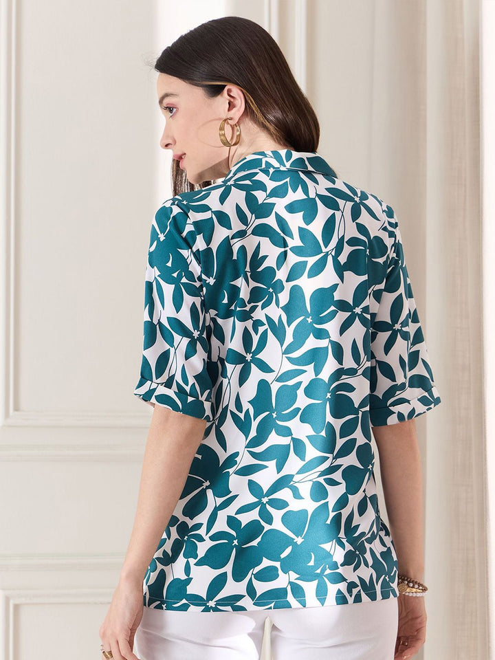 Berrylush Tropical Print Shirt Style Top