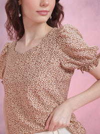 DressBerry Animal Print Sweetheart Neck Puff Sleeve Top