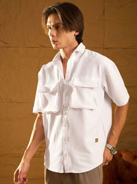 DENNISON Drop Shoulder Oversized Textured Double Pocket Shirt