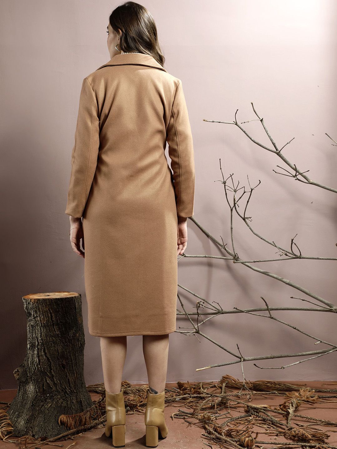 Athena Women Notched Collar Longline Overcoat